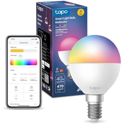 Tapo L430P Smart P45 Wifi-gloeilamp, fitting E14, 470 lumen, 16 miljoen kleuren, dimbaar, tijdschema en timer, energiebewaking, compatibel met Alexa, Google Assistant en Samsung SmartThings Tapo L430P Smart P45 Wifi-gloeilamp, fitting E14, 470 lumen, 16 miljoen kleuren, dimbaar, tijdschema en timer, energiebewaking, compatibel met Alexa, Google Assistant en Samsung SmartThings
