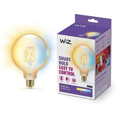 WiZ Filament Lamp Globe Warm- tot Koelwit Licht Slimme LED Verlichting E27 fitting 50W Goud Wi-Fi Grote bol: G125 WiZ Filament Lamp Globe Warm- tot Koelwit Licht Slimme LED Verlichting E27 fitting 50W Goud Wi-Fi Grote bol: G125