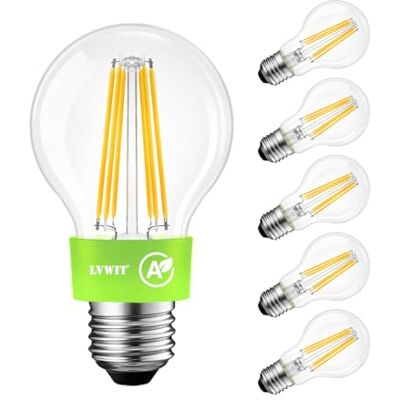 LVWIT Lamp E27 warm wit energieklasse A, 7,2 W ledlamp filament A60, komt overeen met halogeenlampen 100 W, gloeilampen filament 1521 lm, 2700 K, 6 stuks, niet dimbaar LVWIT Lamp E27 warm wit energieklasse A, 7,2 W ledlamp filament A60, komt overeen met halogeenlampen 100 W, gloeilampen filament 1521 lm, 2700 K, 6 stuks, niet dimbaar