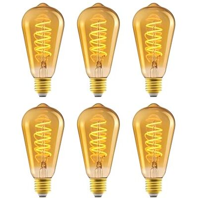 Amazon Basics Ledlampen, 6 stuks, E27, antieke stijl, retro, amberkleurig glas, vintage, ST64, 4 W (vervangt 25 W), 1800 K, ultrawarm licht Amazon Basics Ledlampen, 6 stuks, E27, antieke stijl, retro, amberkleurig glas, vintage, ST64, 4 W (vervangt 25 W), 1800 K, ultrawarm licht