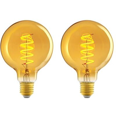 Amazon Basics Ledlampen, 2 stuks, E27, antieke stijl, retro, amberkleurig glas, vintage, G93, 4 W (vervangt 25 W), 1800 K, ultrawarm licht Amazon Basics Ledlampen, 2 stuks, E27, antieke stijl, retro, amberkleurig glas, vintage, G93, 4 W (vervangt 25 W), 1800 K, ultrawarm licht