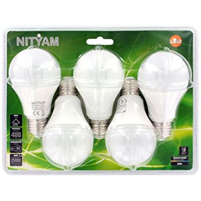 Nityam 5 x gloeilamp LED standaard E27 6 W 480 lumen + kleur warm 3000 K, wit, 10,9 x 6 x 6 cm, 5 Nityam 5 x gloeilamp LED standaard E27 6 W 480 lumen + kleur warm 3000 K, wit, 10,9 x 6 x 6 cm, 5
