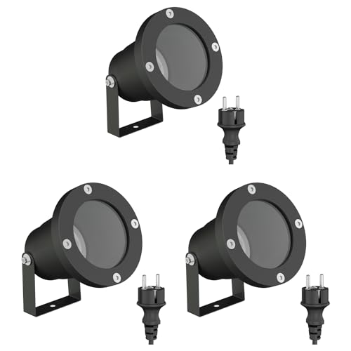 ledscom.de 3 tuinspots DUK voor buiten, IP65, stekker, zwart, 1x GU10 max. 15W