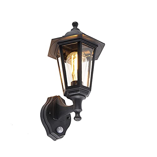 Qazqa Klassiek   Antiek Klassieke buiten wandlamp zwart met bewegingssensor New Haven   Buitenverlichting Kunststof E27 Geschikt voor LED Max. 1 x 15 Watt