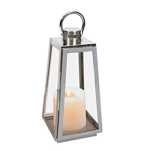 wuuhoo ® Lantaarn Aurora in zilver decoratieve & weerbestendige tuinlantaarn van roestvrij staal en gehard glas, tuinlamp, tuinverlichting lantaarn voor binnen + buiten S 39 cm