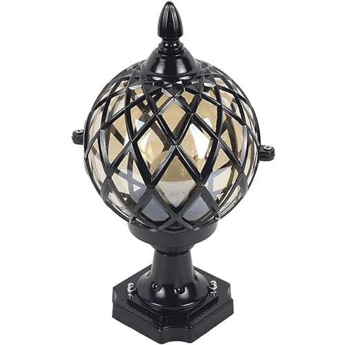 TEmkin Postlicht Traditionele Globe Glazen Postlamp E27 Tuinkolomlamp Europese Retro Binnenplaats Paallamp Waterdichte Kolomkaplamp Patio Straatdecoratielamp, Zwart 7in*13in (Zwart 8,6in*14,9in)