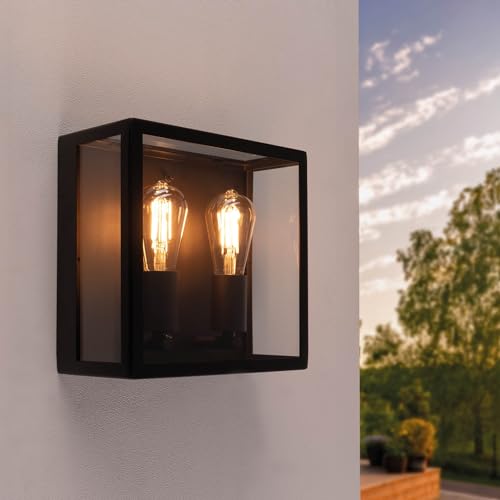 Ledvion Wandlamp buiten, Zwart, Voor Twee E27 Fitting, IP44, Buitenlamp, Buitenverlichting, Tuinverlichting, Gevel Verlichting, Buitenwandlamp, Wand lamp