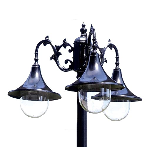 WADRBSW Lantaarnpaalverlichting buiten, 280 cm 110,2 inch buitenlantaarnpaallicht 3-koppige aluminium pad-pijlerlamp tuinpijlerpaal licht veranda buitenbolder padlamp glazen lantaarn straatlantaarn waterdicht