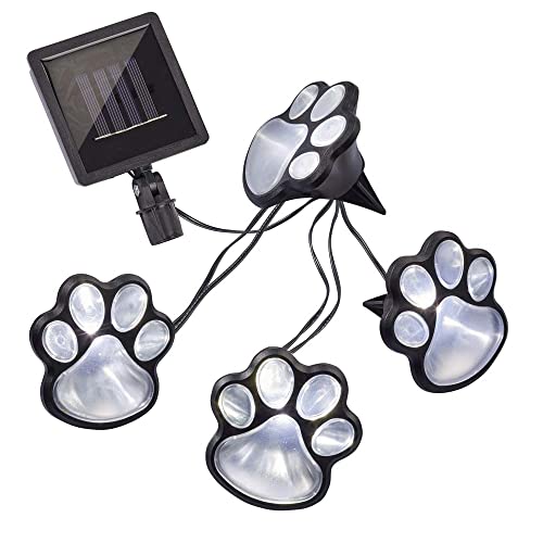 Hellum solar pootjes, outdoor LED pootjes met 4 warm witte LED's, 240 cm lichtlengte, solar kattenpootjes, LED tuinhondenpootjes op zonne-energie, zwarte kabel, 523690