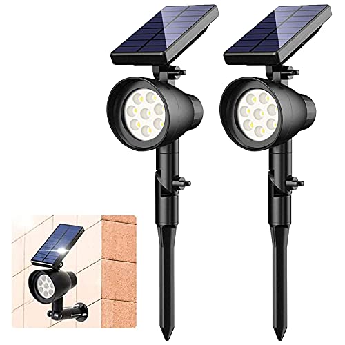 Ubitree Zonnelampen voor buiten Verlichting op zonne-energie 8 LED's draadloos 600 lumen 2 in 1 waterdichte zonnelampen voor pad, looppad, terras, erf, tuin en landschap (set van 2 stuks)