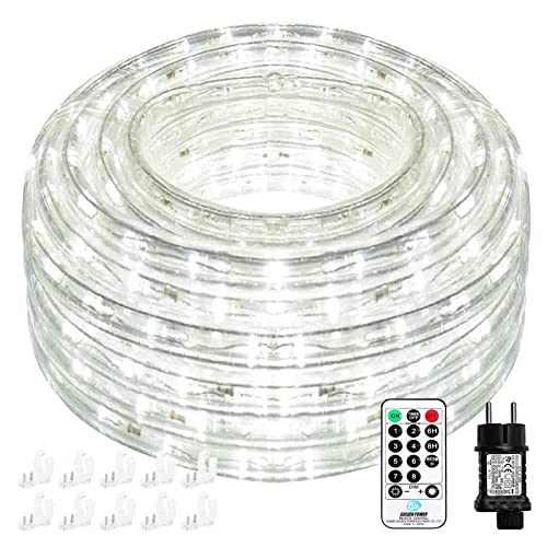 Nurkoo 10 m led-lichtslang, 240 leds, lichtslang, IP65 waterdicht, lichtketting, op stroom bediend, met EU-stekker voor binnen en buiten, party, bruiloft, decoratie, lichtslang (koud wit)