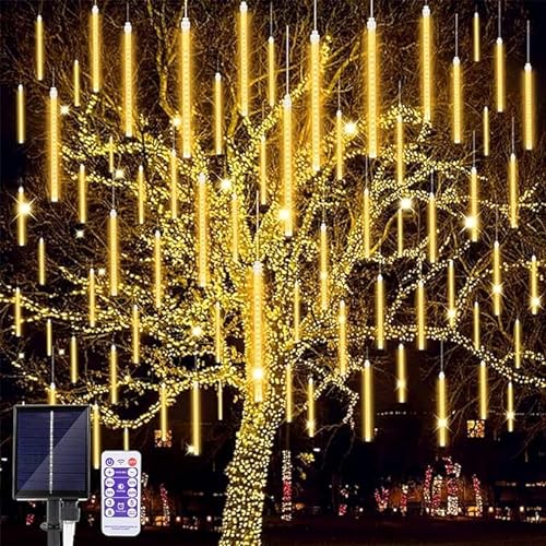 SHANJIA LED Outdoor String Solar, Regenlichten, Meteoor Lichten, Meteoor Regenlichten 30cm 8 Buis Zonne-regenlichten met voor Kerstfeesten Bruiloft Kerstboom (Warm Wit, 30CM)