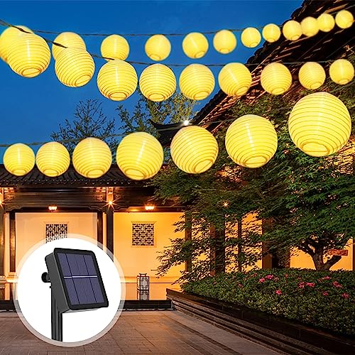 NEOVSUNY Lichtsnoer op zonne-energie, voor buiten, 6,5 meter, 30 led-lantaarns, 8 modi, lichtketting op zonne-energie, voor buiten, waterdicht, verlichting op zonne-energie voor tuin, balkon,