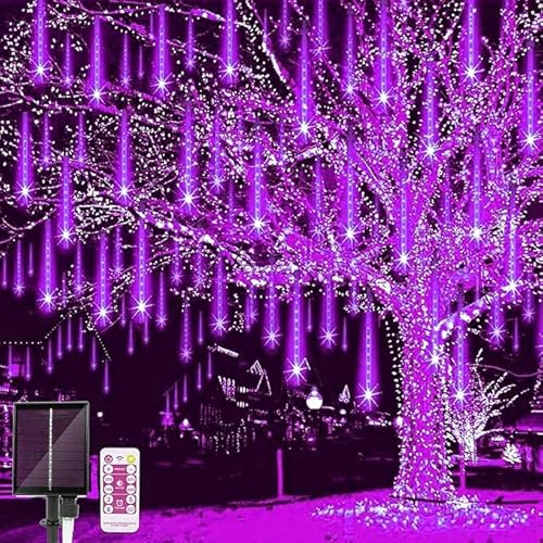 SHANJIA LED Outdoor String Solar, Regenlichten, Meteoor Lichten, Meteoor Regenlichten 30cm 8 Buis Zonne-regenlichten met voor Kerstfeesten Bruiloft Kerstboom (Paars, 50CM)