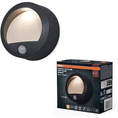 OSRAM ENDURA USB Wall Step Round Sensor IP44 Donkergrijs OSRAM ENDURA USB Wall Step Round Sensor IP44 Donkergrijs