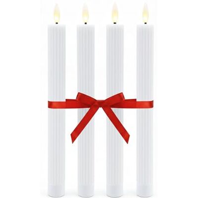 Relaxdays LED-staafkaarsen, set van 4, vlamloos, echt was, flikkerende vlam, wit, 25 x 2 cm Relaxdays LED-staafkaarsen, set van 4, vlamloos, echt was, flikkerende vlam, wit, 25 x 2 cm