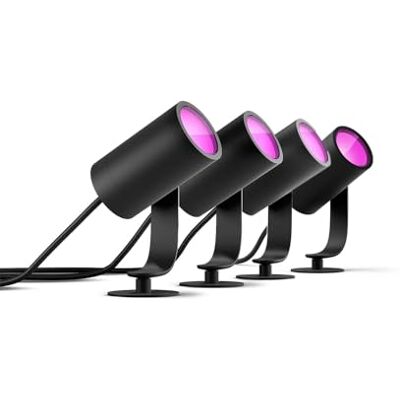 Philips Lily Tuinspot 4-Lichts Basis Set Buitenlamp IP65 Duurzame LED Verlichting Wit en Gekleurd Licht Dimbaar Verbind met Hue Bridge Werkt met Alexa en Google Home Zwart Philips Lily Tuinspot 4-Lichts Basis Set Buitenlamp IP65 Duurzame LED Verlichting Wit en Gekleurd Licht Dimbaar Verbind met Hue Bridge Werkt met Alexa en Google Home Zwart