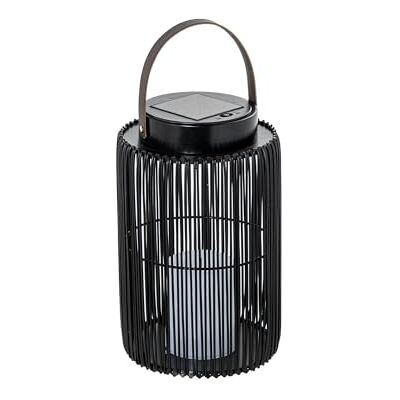 DRW Lantaarn op zonne-energie voor tafel of vloer van hout en metaal, zwart, met led-kaars, 17 x 17 x 38 cm DRW Lantaarn op zonne-energie voor tafel of vloer van hout en metaal, zwart, met led-kaars, 17 x 17 x 38 cm