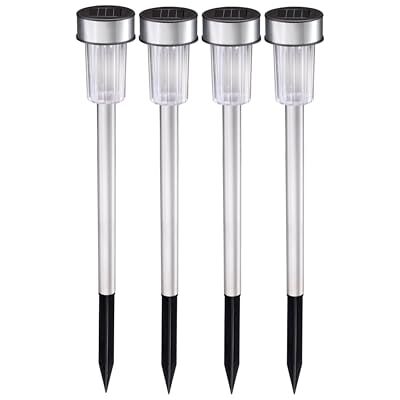 Grundig Buitenlamp op zonne-energie – 4 stuks – tuinlampen op grondpen – wit licht – waterdicht IP44 – Ø 4,8 x 36,5 cm – roestvrij staal Grundig Buitenlamp op zonne-energie – 4 stuks – tuinlampen op grondpen – wit licht – waterdicht IP44 – Ø 4,8 x 36,5 cm – roestvrij staal