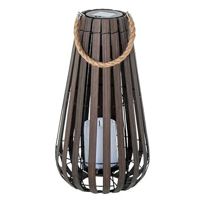DRW Lantaarn op zonne-energie voor tafel of vloer van hout en zwart metaal, met led-kaars, 21 x 21 x 42 cm DRW Lantaarn op zonne-energie voor tafel of vloer van hout en zwart metaal, met led-kaars, 21 x 21 x 42 cm