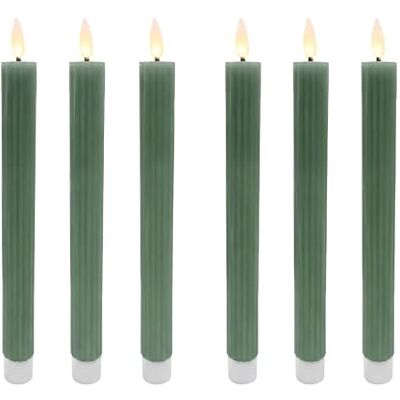 Relaxdays LED-staafkaarsen, set 6, flikkerende vlam, echtwas, groeven, vlamloos, kaki, 25 x 2 cm Relaxdays LED-staafkaarsen, set 6, flikkerende vlam, echtwas, groeven, vlamloos, kaki, 25 x 2 cm