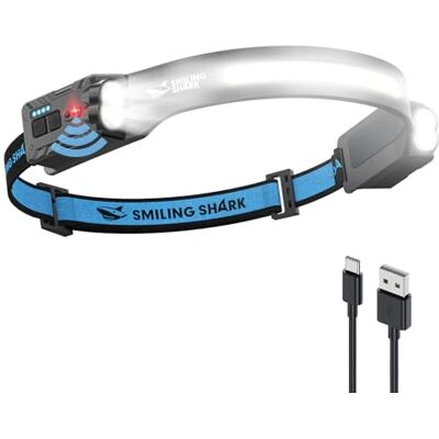 Smiling Shark Hoofdlamp, 2400 mAh, ultra-heldere oplaadbare hoofdlamp, wit licht & 2 x schijnwerper met bewegingsmelder, multi-mode, led-hoofdlamp met 315 graden draaifunctie, voor outdoor, camping Smiling Shark Hoofdlamp, 2400 mAh, ultra-heldere oplaadbare hoofdlamp, wit licht & 2 x schijnwerper met bewegingsmelder, multi-mode, led-hoofdlamp met 315 graden draaifunctie, voor outdoor, camping