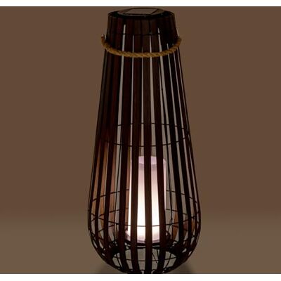 DRW Lantaarn op zonne-energie voor tafel of vloer van hout en metaal, donker en zwart, met led-kaars, 28 x 28 x 65 cm DRW Lantaarn op zonne-energie voor tafel of vloer van hout en metaal, donker en zwart, met led-kaars, 28 x 28 x 65 cm