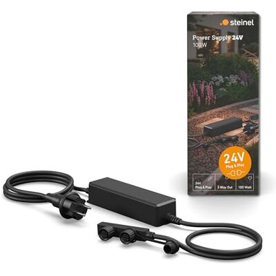 Steinel 100 W voeding 24 V, laagspanningstransformator met EU-stekker, weerbestendig IP67, 2 uitgangen, plug & play, 24 V-tuinaccessoires Steinel 100 W voeding 24 V, laagspanningstransformator met EU-stekker, weerbestendig IP67, 2 uitgangen, plug & play, 24 V-tuinaccessoires