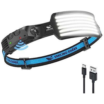 Smiling Shark Oplaadbare Koplamp, 230 ° Groothoek 6* Wit Licht De Helderste LED Hoofd Lamp met Bewegingssensor Waterdichte Koplamp voor Camping Wandelen Buiten, Koplamp-LED-Frontale-Oplaadbaar Smiling Shark Oplaadbare Koplamp, 230 ° Groothoek 6* Wit Licht De Helderste LED Hoofd Lamp met Bewegingssensor Waterdichte Koplamp voor Camping Wandelen Buiten, Koplamp-LED-Frontale-Oplaadbaar