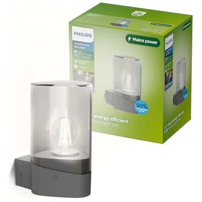 Philips Nayl buitenwandlamp, 840 lm, 2700 K, PowerShield, IP44 weerbestendig, duurzaam, aluminium, modern design, met UltraEfficient LED-lampen, antracietgrijs Philips Nayl buitenwandlamp, 840 lm, 2700 K, PowerShield, IP44 weerbestendig, duurzaam, aluminium, modern design, met UltraEfficient LED-lampen, antracietgrijs