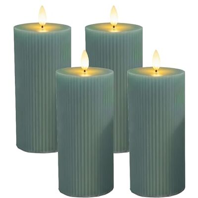 Relaxdays LED-kaarsen, set 4, HxD: 18 x 7,5 cm, flakkerende vlam, van echt was, rillen, vlamloze blokkaarsen, kaki Relaxdays LED-kaarsen, set 4, HxD: 18 x 7,5 cm, flakkerende vlam, van echt was, rillen, vlamloze blokkaarsen, kaki