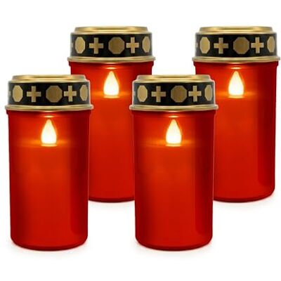 Relaxdays herdenkingslicht LED set van 4, flakkerende vlam, batterij, weerbestendig, kunststof, rood Relaxdays herdenkingslicht LED set van 4, flakkerende vlam, batterij, weerbestendig, kunststof, rood