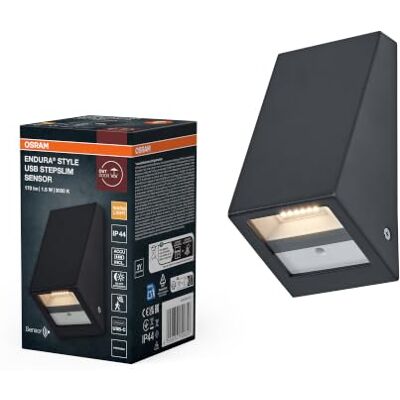 OSRAM ENDURA USB Wall Step Slim Sensor IP44 Donkergrijs OSRAM ENDURA USB Wall Step Slim Sensor IP44 Donkergrijs