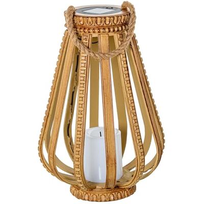 DRW Lantaarn op zonne-energie voor tafel of vloer van hout en metaal, naturel en zwart, met led-kaars 24 x 24 x 45 cm DRW Lantaarn op zonne-energie voor tafel of vloer van hout en metaal, naturel en zwart, met led-kaars 24 x 24 x 45 cm