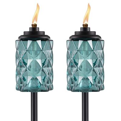 TIKI Merk 2-Pack Topaz Blauw Glas Gemakkelijk Installeren Torch, Outdoor Decoratieve Verlichting voor Gazon Patio Achtertuin, 65 Inch, Blauw, 1122125 TIKI Merk 2-Pack Topaz Blauw Glas Gemakkelijk Installeren Torch, Outdoor Decoratieve Verlichting voor Gazon Patio Achtertuin, 65 Inch, Blauw, 1122125