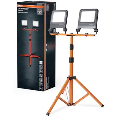 OSRAM LED-werklamp Statiefschijnwerper met statief, 2x50W, 9000lm, 4000K koel wit, in hoogte verstelbaar tot 1,8m, IP65 Led-werklamp statief, staande armatuur en plafondschijnwerper, donkergrijs, 30.000 uur, 1-pack OSRAM LED-werklamp Statiefschijnwerper met statief, 2x50W, 9000lm, 4000K koel wit, in hoogte verstelbaar tot 1,8m, IP65 Led-werklamp statief, staande armatuur en plafondschijnwerper, donkergrijs, 30.000 uur, 1-pack