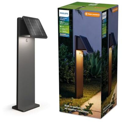 Philips Lighting sokkellamp op zonne-energie, zwart Warm wit licht 2700K, 2 lichtstanden, autom. schemersensor, 400 lm, 3,6 W, geschikt voor buiten (IP44), 128 x 142 x 463 mm Philips Lighting sokkellamp op zonne-energie, zwart Warm wit licht 2700K, 2 lichtstanden, autom. schemersensor, 400 lm, 3,6 W, geschikt voor buiten (IP44), 128 x 142 x 463 mm