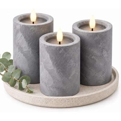 Relaxdays LED-kaarsen, set 3, HxD: 16,5 x 7,5 cm, grijs flikkerend vlam, timer, betonlook, vlamloze stompkaarsen Relaxdays LED-kaarsen, set 3, HxD: 16,5 x 7,5 cm, grijs flikkerend vlam, timer, betonlook, vlamloze stompkaarsen