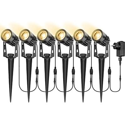 LUNSY Led-tuinverlichting, 6-in-1 led-tuinspots, set 3000 K, warmwit, schijnwerper, waterdicht, tuinlamp, tuinlamp, padverlichting met stekker, voor Halloween, Kerstmis, buitendecoratie LUNSY Led-tuinverlichting, 6-in-1 led-tuinspots, set 3000 K, warmwit, schijnwerper, waterdicht, tuinlamp, tuinlamp, padverlichting met stekker, voor Halloween, Kerstmis, buitendecoratie
