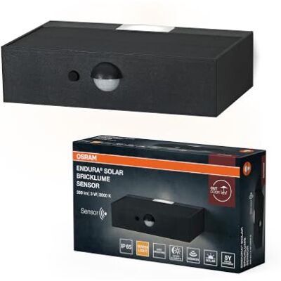 OSRAM ENDURA STYLE BRICKLUME Sensor, lamp op zonne-energie, 3W, 300lm, grijs, donkergrijs, ind. verlichting, bewegingsmelder, daglichtsensor, IP65, 3.000K kleurtemperatuur, warm witte lichtkleur OSRAM ENDURA STYLE BRICKLUME Sensor, lamp op zonne-energie, 3W, 300lm, grijs, donkergrijs, ind. verlichting, bewegingsmelder, daglichtsensor, IP65, 3.000K kleurtemperatuur, warm witte lichtkleur