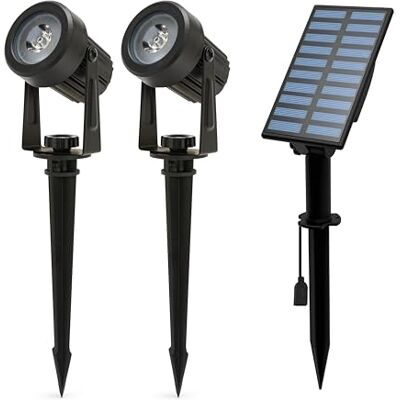 Velamp Set van 2 LED-buitenspots met zonnepaneel 2x100 lumen solar tuinlampen IP65 waterdicht voor tuin, struiken, erf, potten en planten Velamp Set van 2 LED-buitenspots met zonnepaneel 2x100 lumen solar tuinlampen IP65 waterdicht voor tuin, struiken, erf, potten en planten