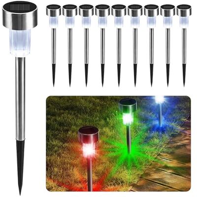 CUQOO Zonne-tuinverlichting 10 stuks kleurveranderende LED-verlichting waterdichte oplaadbare roestvrijstalen tuinverlichting voor padverlichting buitenverlichting op zonne-energie voor tuin CUQOO Zonne-tuinverlichting 10 stuks kleurveranderende LED-verlichting waterdichte oplaadbare roestvrijstalen tuinverlichting voor padverlichting buitenverlichting op zonne-energie voor tuin