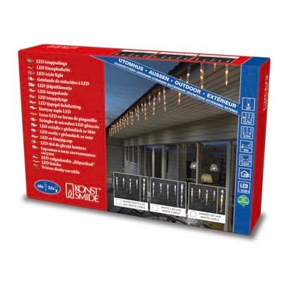 Konstsmide Led-ijspegellichtgordijn, 16 kegels, 24 warmwitte diodes, 24 V buitentranfo, witte kabel 2746-102 Konstsmide Led-ijspegellichtgordijn, 16 kegels, 24 warmwitte diodes, 24 V buitentranfo, witte kabel 2746-102