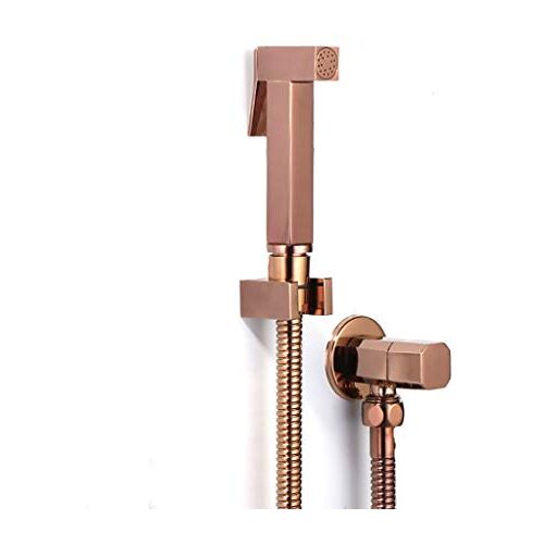 GaZjU Bidet Spray Set, Rose Gold Brass Square Bidet Bathroom Hand Shower Bidet Toilet Sprayer Hygienic Shower Bidet Tap Wall Mounted Bidet Faucet Set,A