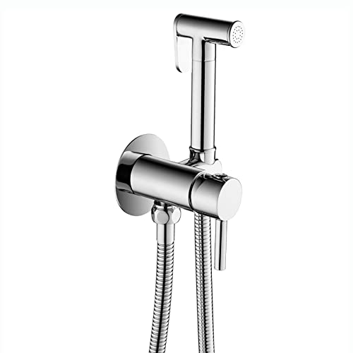 LXYDPZ Handheld Bidet Sproeier voor Toilet Wandmontage Messing Bidet Sproeier Set Enkel Handvat Toilet Bidet Sproeier Kit met Doucheslang/Grijs (Chroom)