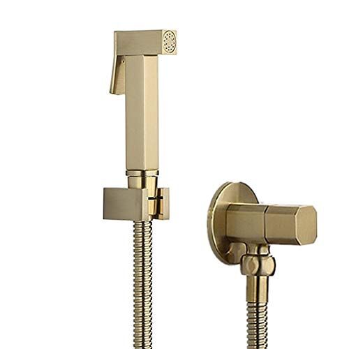 PenKee Bidet Spray Set, Brushed Gold Square Bidet Bathroom Hand Shower Bidet Toilet Sprayer Hygienic Shower Bidet Tap Wall Mounted Bidet Faucet Set,A