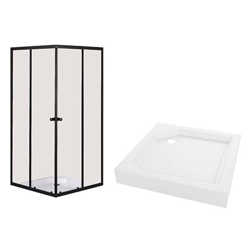 VBChome Douchewand 80x80 zwart met douchebak vierkant douchebak hoek ingang douchewand schuifdeur douchewand helder veiligheidsglas douche douchewand vierkant 80x80 cm zwart