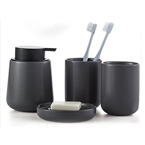 EINES Douchedispensers Zeepdispenser Set Huishoudelijke Keramische Zeepdispenser Wassen Mond Cup Zeepbakje Sanitaire Vierdelige Set Keuken Badkamer Vloeibare Pomp Dispenser