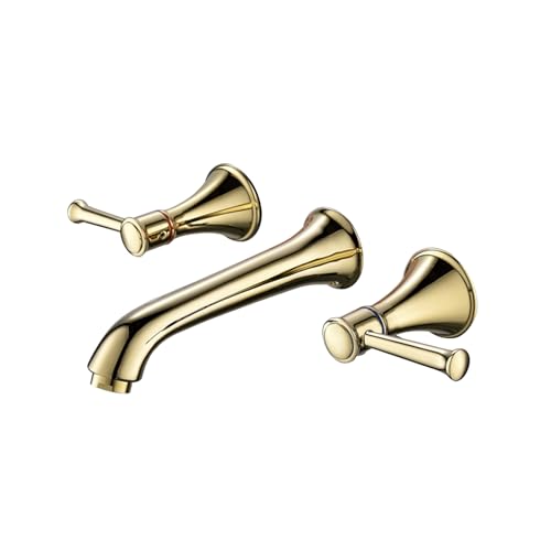 YAGFYg Wall Mounted Basin Mixer Tap Dual Lever Basin Mixer Taps Bathroom Sink Tap Basin Taps Mixers Brass,Gold