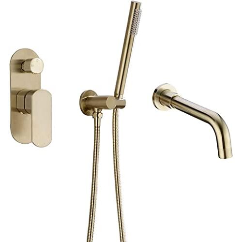YangMY Badkranen, badkuipmontage doucheset mengkraan 2 functie badkuipvuller mengkranen warme en koude badkamer douchekraan baduitloop douche, geborsteld goud(A)